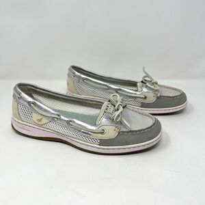 Sperry Top-Sider Angelfish Boat Shoes Women’s 8M Silver Gray Mesh Leather